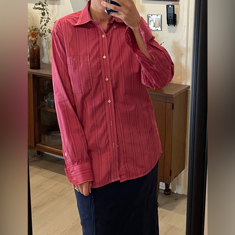 Raspberry Red Hand Dyed Lacoste Cotton Button-up